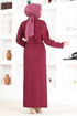 Knitwear Dress NEV4436 Burgundy - Thumbnail