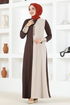 Knopf Details Kleid ASM2671 Dunkel Kaffee - Thumbnail