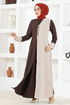 Knopf Details Kleid ASM2671 Dunkel Kaffee - Thumbnail