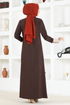 Knopf Details Kleid ASM2671 Dunkel Kaffee - Thumbnail