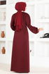 Knopf Details Kleid Bordeaux ASM2460 - Thumbnail