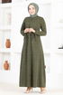 Knopf Details Kleid MSL1171 Khaki - Thumbnail