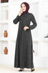 Knopf Details Kleid MSL1171 Schwarz - Thumbnail