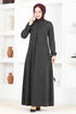 Knopf Details Kleid MSL1171 Schwarz - Thumbnail