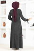 Knopf Details Kleid MSL1171 Schwarz - Thumbnail