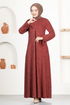 Knopf Details Kleid MSL1171 Zimt - Thumbnail