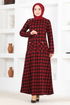 Knopf Details Kleid MSL1566 Bordeaux - Thumbnail