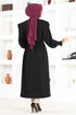 Knopf Details Kleid MSL1782 Schwarz - Thumbnail