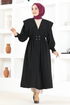 Knopf Details Kleid MSL1782 Schwarz - Thumbnail