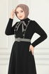 Knopf Details Kleid MSL187 Schwarz - Thumbnail