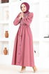 Knopf Details Kleid MSL3000 Dunkel Rose Kurusu - Thumbnail