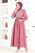 Knopf Details Kleid MSL3000 Dunkel Rose Kurusu - Thumbnail