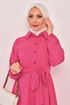 Knopfleiste Kleid Fuchsia END5530 - Thumbnail