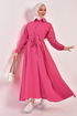 Knopfleiste Kleid Fuchsia END5530 - Thumbnail