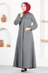 Knopfleiste Kleid MSL14321 Grau - Thumbnail