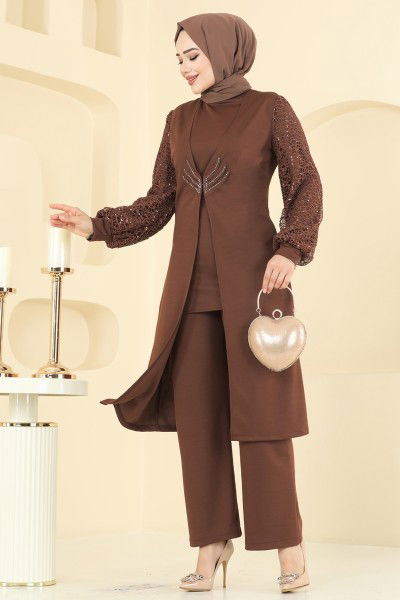 A.S.M. - Kolları Fileli Şık Takım ASM2832-MS Taba