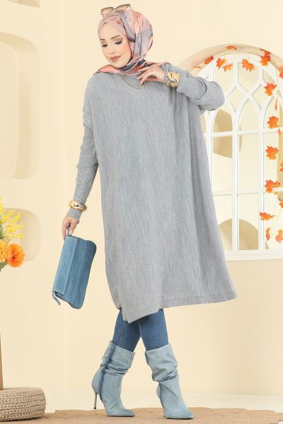 U.Z. - Kolları Fitilli Triko Tunik 2096UZ662-MS Gri