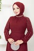Kolları İşlemeli Abiye 6089LPN909-M Açık Bordo - Thumbnail