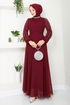 Kolları İşlemeli Abiye 6089LPN909-M Açık Bordo - Thumbnail