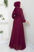 Kolları İşlemeli Abiye 6089LPN909-M Mürdüm - Thumbnail
