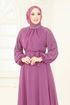 Kolları Taşlı Şifon Abiye 5666EDF311-MS Gül Kurusu - Thumbnail