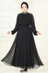 Kolları Taşlı Şifon Abiye 5666EDF311-MS Siyah - Thumbnail