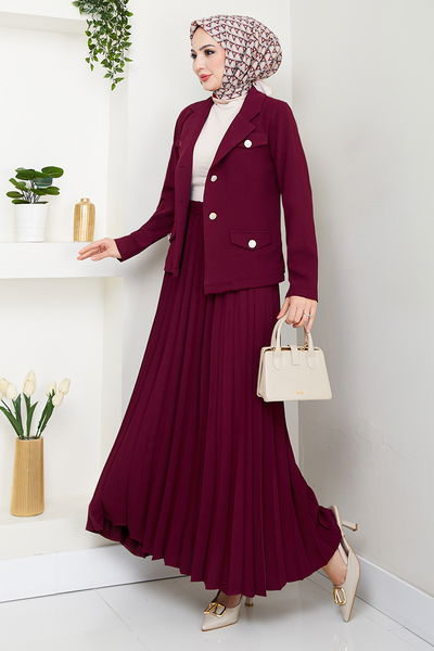 MRV B.İ.S.S.K. - Kruvaze Yaka Kemerli Etekli Takım 16201BSK984-M Bordo