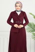 Kruvaze Yaka Tesettür Elbise 4747ZNK903-M Bordo - Thumbnail
