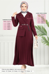 Kruvaze Yaka Tesettür Elbise 4747ZNK903-M Bordo - Thumbnail