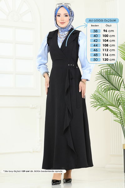 S.V.L. - Kruvaze Yaka Tesettür Jile 9036S324-MS Siyah - 364608