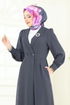 Kruvaze Yaka Tesettür Kap 6214BSK463-MS Antrasit - Thumbnail