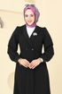 Kruvaze Yaka Tesettür Kap 6214BSK463-MS Siyah - Thumbnail