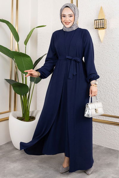 MRV B.G.S. - Kuşaklı Abaya Elbise Takım 0336BGS895-M Laci