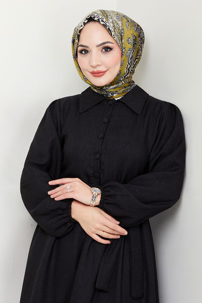 HBS - Kuşaklı Elbise HBS3025 Siyah - 353693