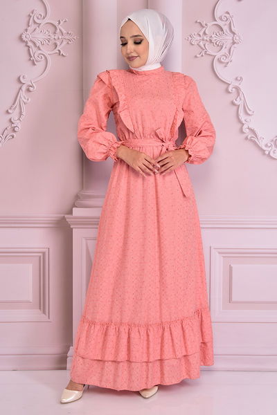 NEV - Kuşaklı Elbise Somon NEV14662