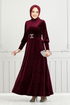 La Ceinture Pierreux Velours Robe de soirée 3067 EFY931-L Bourgogne - Thumbnail