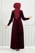 La Ceinture Pierreux Velours Robe de soirée 3067 EFY931-L Bourgogne - Thumbnail