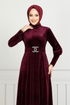 La Ceinture Pierreux Velours Robe de soirée 3067 EFY931-L Bourgogne - Thumbnail