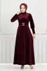 La Ceinture Pierreux Velours Robe de soirée 3067 EFY931-L Bourgogne - Thumbnail