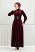 La Ceinture Pierreux Velours Robe de soirée 3067 EFY931-L Bourgogne - Thumbnail