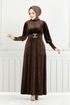 La Ceinture Pierreux Velours Robe de soirée 3067 EFY931-L Café - Thumbnail