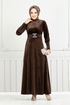 La Ceinture Pierreux Velours Robe de soirée 3067 EFY931-L Café - Thumbnail