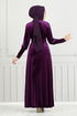 La Ceinture Pierreux Velours Robe de soirée 3067 EFY931-L Violet - Thumbnail