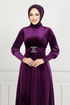 La Ceinture Pierreux Velours Robe de soirée 3067 EFY931-L Violet - Thumbnail