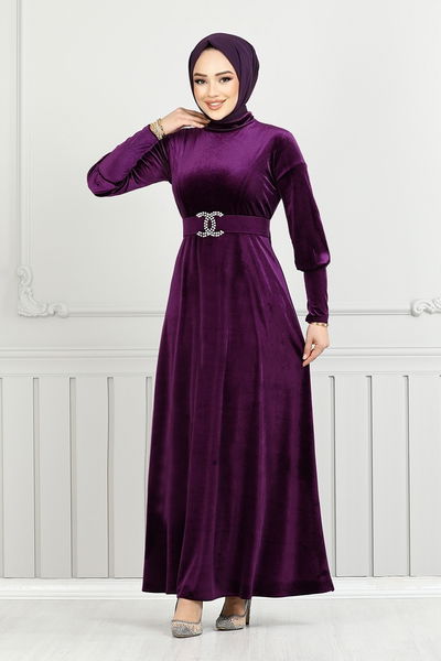 MRV E.F.Y. - La Ceinture Pierreux Velours Robe de soirée 3067 EFY931-L Violet