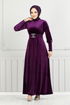 La Ceinture Pierreux Velours Robe de soirée 3067 EFY931-L Violet - Thumbnail