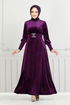 La Ceinture Pierreux Velours Robe de soirée 3067 EFY931-L Violet - Thumbnail