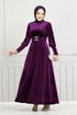 La Ceinture Pierreux Velours Robe de soirée 3067 EFY931-L Violet - Thumbnail