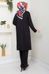 La Pierre À Motifs Hijab Équipe 6040UZ1029-M Noir - Thumbnail