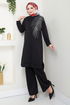 La Pierre À Motifs Hijab Équipe 6040UZ1029-M Noir - Thumbnail